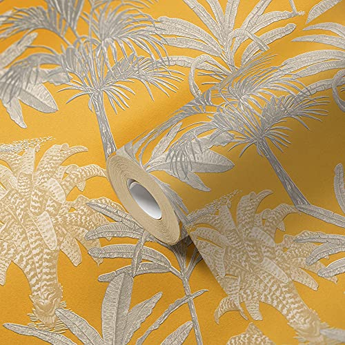 Michalsky Living Change is Good 379833 Papier peint intissé Motif palmier Jaune/gris/blanc mat