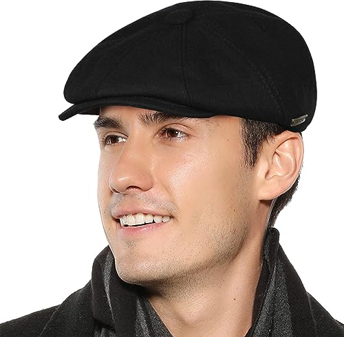Superora Herren Schiebermütze Flatcap Mütze Cap Fischgräten Tweed Newsboy Cap Fischgrät