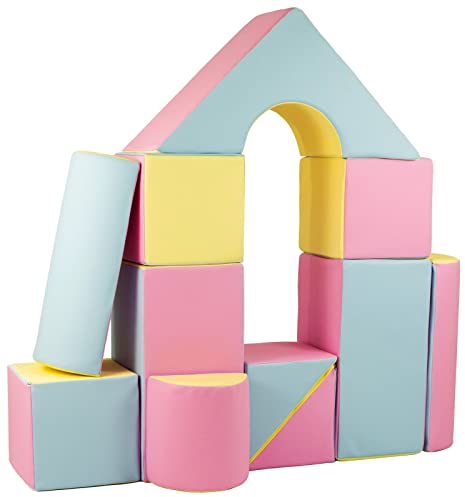 Velinda 11 Grossbausteine Schaumstoffbausteine Bauklötze Riesenbausteine Schloss-Set (Farbe: pink, blau, gelb (Pastell))