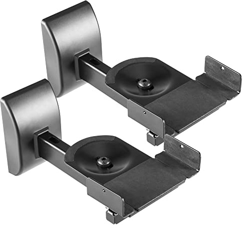 Sat-Fox Speaker Wall Mount Universal Shelf Boxes 2 Pairs 15 kg Load Capacity Tool-Free Swivel Tilt Holder Wall Mounting Box Mounting Screws Wall Plugs Black