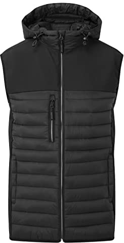 TUFFSTUFF - Howden Hooded Bodywarmer - Size XL, Black - with Zipped Chest Pockets & Adjustable Hood - Water Resistant & Windproof - Lightweight, Comfortable Mens Gilet - Ideal for Work & Outdoors