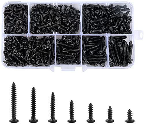 500 Stück M3 Schrauben Set Kreuzschlitz Flachkopf Schrauben Blechschrauben Selbstschneidende Schrauben Schwarz Kohlenstoffstahl Schrauben Holzschrauben Trockenbauschraube M3 x 6/8/10/12/16/18/20mm