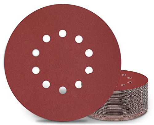 KONGMING 25 Stück Schleifpapier 225mm Klett Schleifscheiben 225mm Körnung P320 10 Loch in Rot für Trockenbauschleifer Exzenterschleifer Schleifgiraffe