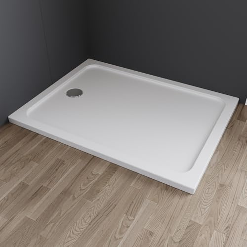 IMPTS Duschwanne 80x100 cm,Duschtasse aus langlebigem Sanitäracryl Duschtasse aus Sanitäracryl in Weiß rechteckig extra Flach kratz- & rutschfest, inkl. Ablaufgarnitur