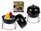 Plastic Kettle Style BBQ on Stand Condiment Holder Set Sauce Bottle Salt Pepper, Black