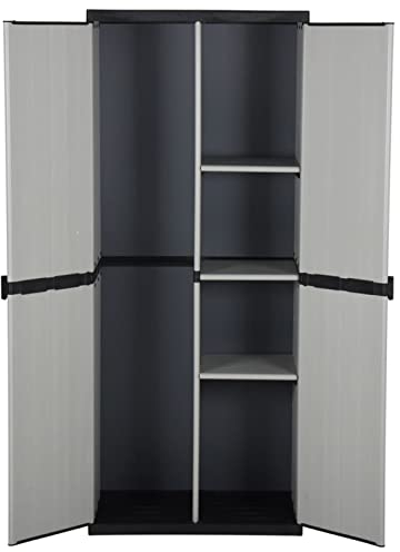 Tidyard Armoire de rangement en plastique avec 2 portes et 3 étagères - Gris et noir - 68 x 40 x 168 cm