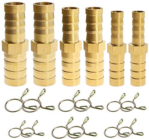 GZhaizhuan 6 Stk Messing Reduzierstück Widerhaken Schlauchanschluss Adapter 8-6mm/10-8mm/12-10mm für Wassergas Öl Boot Luftrohr, mit 6 Schlauchschellen