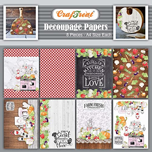 CrafTreat Küchen-Decoupage Papier zum Basteln, A4-Format (21,6 x 29,3 cm), 8er-Pack, Bastelpapier-Muster-Set, Motivpapier Frühling, Musterpapier, Bastelpapier Vintage, Designpapier-Block