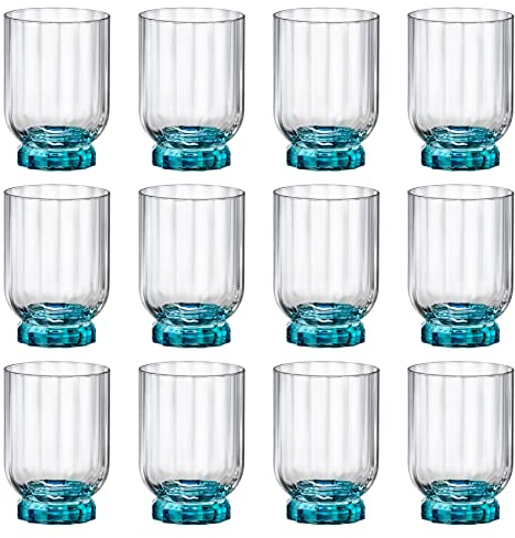 Bormioli Rocco 12x Bleu 300ml Florian Verres Whisky - Verre Eau Vin Whiskey Gin Jus Cocktail Verrerie à Boire Tasse Ensemble