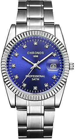 YUEYUEKE Montre à Quartz analogique pour Homme avec Incrustation de Diamants et Bracelet en Acier Inoxydable étanche à 30 m avec Date