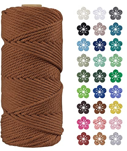 LEREATI Hilo Macrame 4mm x 100m, Natural Algodó Cuerda Macrame 4mm, Cuerda Algodon Gruesa Hilos para Macramé Pared, Macramé Cortinas, Colgante de Plantas, Manualidades, Decoración (Caramelo)