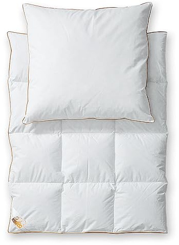 RIBECO GERMANY 135x200 cm weiß - Wärmeklasse: leicht - Komfort: normal - Kissengröße: 80x80 cm 80x80 cm Daunendecke, Gänsedaune, hochwertig, Qualität, Set, Made in Germany