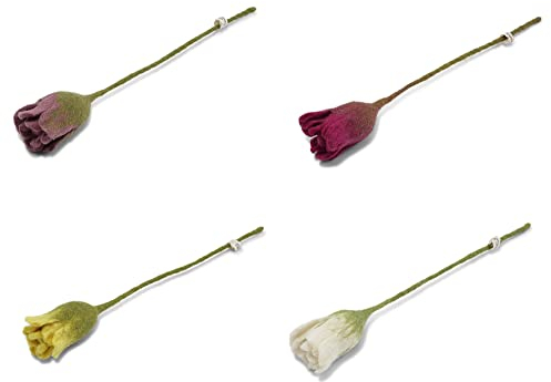 Én Gry & Sif Filzblumen Tulpen (4 Stück) - handgemachte Kunstblumen aus Filz - Frühling - Filzblüten - Trockenblumen - handgemacht (4 Farben)