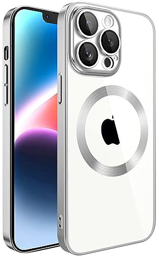 S. Dawezo Klare Magnetische Hülle für iPhone 13 Pro Max, kompatibel mit MagSafe Kabelloses Laden, Militärnorm Schutz, Kratzfest, Stoßfest, Schlanke Transparente für iPhone 13 Pro Max Hülle, Silber