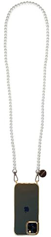 GEMSTRAP Chaîne de téléphone Portable - Collier pour Smartphone - 120cm - Chaine en Perles avec mousquetons dorés et Attache téléphone Universelle - Coloris Perle Naturelle