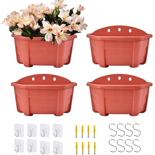 ORIMERC Paquete de 4 macetas Colgantes de Pared de plástico de Estilo Retro de 25 cm, macetas Colgantes para Plantas, Flores, cestas de plástico para balcón, Valla, jardín, al Aire Libre, Interior