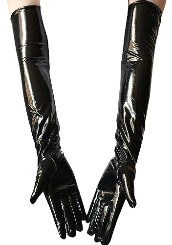 Sexy lange schwarze Latex-Handschuhe im Wet-Look, Kunstleder-Handschuhe, Clubwear, Tanz, Catsuit, Cosplay-Zubehör, Fäustlinge
