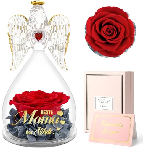 Sunia Geschenke für Mama, Beste Mama Geschenke, Engel Figur mit Spruch Beste Mama der Welt, Ewige Rose Engel Mama Geschenke, Geburtstagsgeschenk für Mama, Mutter Geschenk, Geschenk zum Muttertag