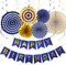 Joyeah Birthday Party Decorations - Happy Birthday Banner, Bunting, Paper Fans for Wedding, Mexican Party Supplies - Blue, Gold