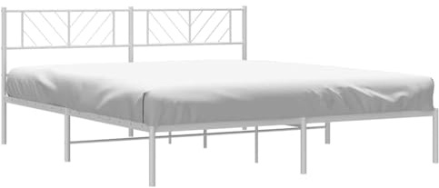 vidaXL Bettgestell, Bettrahmen mit Kopfteil Lattenrost Metall, Metallbett Bett für Schlafzimmer, Doppelbett Gästebett, Weiß 183x213cm
