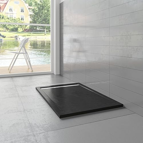 Rechteck Duschtasse Stein-Effekt Duschwanne Für Duschkabine,Schwarz 140x80cm