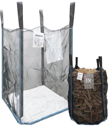 Arebos Grand sac en bois de qualité supérieure - 100 x 100 x 160 cm - Avec 4 passants et tablier de remplissage - Charge maximale : 1500 kg - SF 5:1, EN ISO 21898 - Sac pour gravats, bois, déchets de
