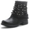 Pogolino Damen Stiefeletten Nieten Biker Boots mit Reißverschluß flach bequem Stiefel ST016 Schwarz 42