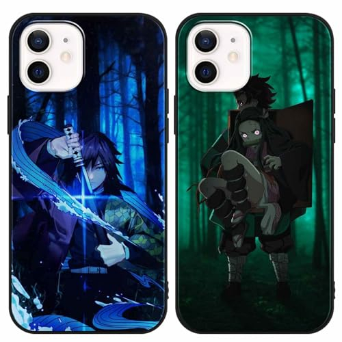 LYUBFDC 2 Stück Handyhülle für iPhone 12/iPhone 12 Pro, Anime Kamado Nezuko Tanjirou Giyuu Muster Design Manga Case Cartoons Schutzhülle TPU Silikon Charmant für Jungen Frau