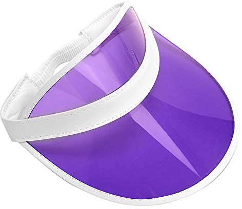 Purple Unisex Neon Sun Visor Hats Bright Assorted Colours for Summer Sports, Pub Golf, Cycling, 80s Fancy Dress, Festivals, Hen Party Accessories