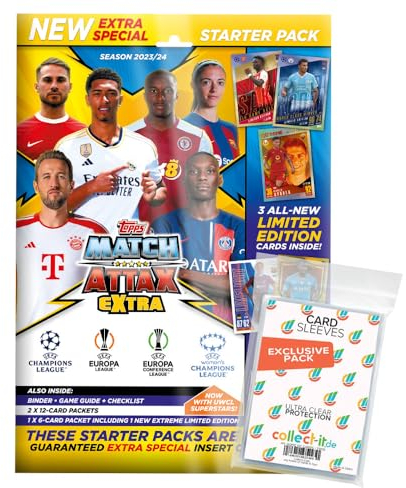 Bundle mit Match Attax Champions League 2023/24 EXTRA - Trading Cards - 1 Starter + Exklusive Collect-it Hüllen