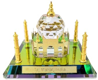 Cristal Taj Mahal Showpiece con dorado multicolor decoración del hogar, regalo de oficina corporativa, tablero de coche, pieza de exhibición coleccionable