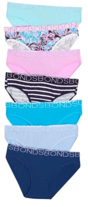 Bonds Kids Underwear Girls Bikini Briefs 7 Pack - Pop Palms Blue (2 Years)