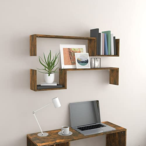 ZEYUAN Estantes de Pared 2 uds, Baldas Pared, Repisas De Pared, Estanterías De Pared, Estanteria Flotante, Estantes Flotantes De Pared, contrachapado Roble Ahumado 100x15x20cm
