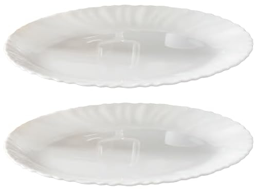Acan Tradineur - Pack de 2 Fuentes Ovaladas - Fabricado en Vidrio Opal - Bordes Ondulados - Ideal Tanto para la hostelería como el hogar - 2 x 36 x 27 cm