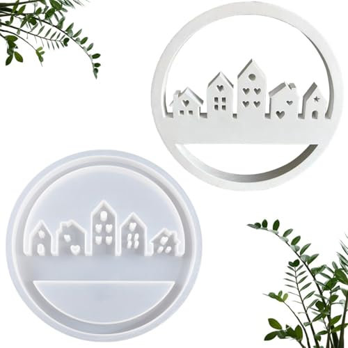 Silikonform Häuser Kerzenhalter, Silikonform Haus Gießformen Silikon Gießform Kerzenhalter Für Teelichter DIY Geschenk Runde Haus Kerzenform Für Familie für Harz für Herstellung von Kunsthandwerk