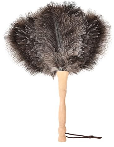 MehelloFeather Plumero de plumas de avestruz de 12 pulgadas, plumero de mano con mango de madera para limpiar teclado, hogar, coche, oficina (natural)