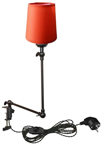 FSLiving Retro Klemmleuchte, Einstellbar Clip auf Schreibtisch Leselampe, Clamp Nachttischlampe mit Flexarm, 1x E27 Fassung max. 60 Watt für Schreibtisch, Nachttisch, Regal- Orange TD0626