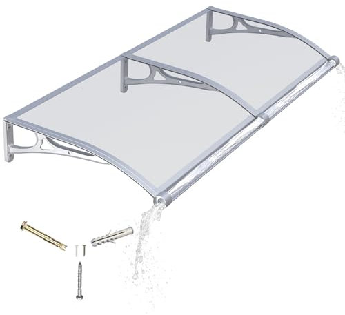 Door Canopy Outdoor Awning with Drainage,200x100cm Rain Shelter Awnings for Patios,Porch,Window Canopies with Aluminium Bracket,Solid Polycarbonate Sheet UV,Snow Protection