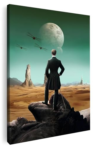 Artmazing | Wanderer Dune Bild bunt | S-Art Bilder | Wanderer Dune Bilder Modern | Leinwandbilder XXL Wohnzimmer | Wandbild Wanderer Dune Deko XXL | Bild Leinwand XXL | buntes Poster für Wand