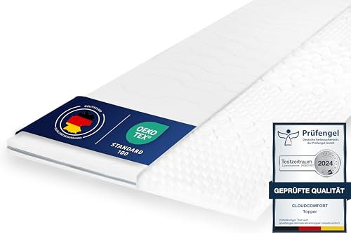 CloudComfort - 6cm Ergonomischer 7-Zonen Kaltschaum Matratzen Topper, Härtegrad H2 & H3, Atmungsaktive Klimafaser, Öko-Tex Zertifiziert (80 x 200 cm)
