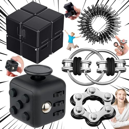 lankai 5 Pièces Cube Jeu De Chaîne Set, Fidget Toy Anti Stress Jouet, Controller Réducteur De Stress, Bague De Massage des Doigts Set, pour Soulager Le Stress Et L'irritabilité (Noir)