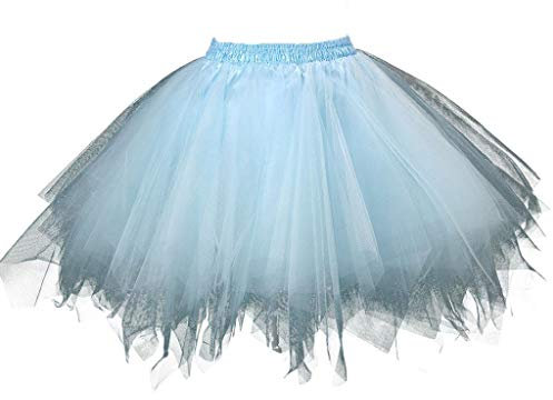 Tüllrock Hellblau Damen Karneval Klassisch Elastisch Kostüm Tüllrock 50er Tütü Rock Kurz Ballett Unterrock Crinoline Petticoat Tutu