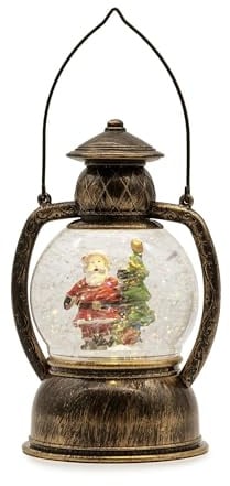 hellum LED Schneekugel mit Weihnachtsmann, Batterie & Timer, für innen | Weihnachtslaterne mit Schneegestöber warmweiß, 14x20cm, Schneekugel mit Licht & Glitzer für Fensterbank, Tisch 152937