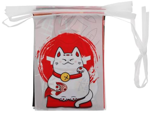 Cabilock Japanische Maneki Neko Wimpelkette Aus Polyester Festival Banner Für Japanische Restaurantdekoration Farbintensive Hängebanner Für Party Und Izakaya