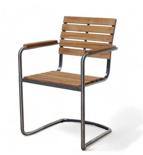 ALEOS. 6 Stück Freischwinger Schwingstuhl Gartenstuhl mit Armlehne Edelstahl gebürstet A-Grade Teakholz stapelbar Nassau-Swing Teak Gartensessel Stapelstuhl Stapelsessel Sessel robust Gastroqualität