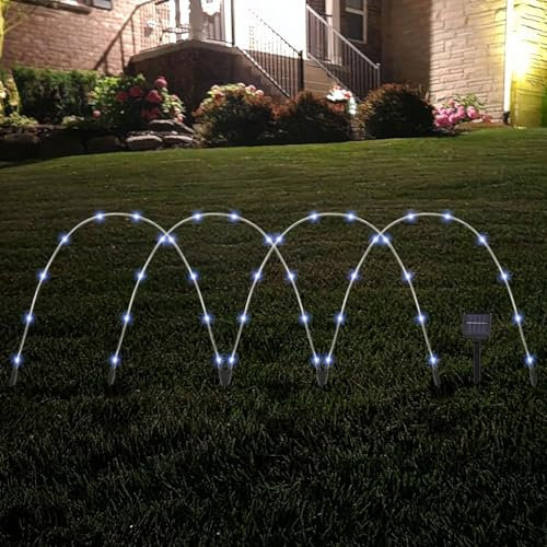 Taylor & Brown Solar Lights Outdoor Garden, Set of 4 Solar Powered LED Garden Arches Tube Pathway Marker Stakes Landscape Lighting for Patio Pathways Lawn Yard Decoration (Cool White)