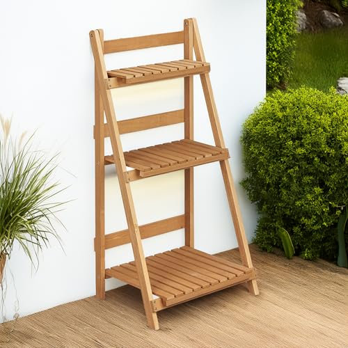 TOPCENT Pflanzentreppe, Blumentreppe, Leiterregal aus Holz, 45 x 40,5 x 99 cm
