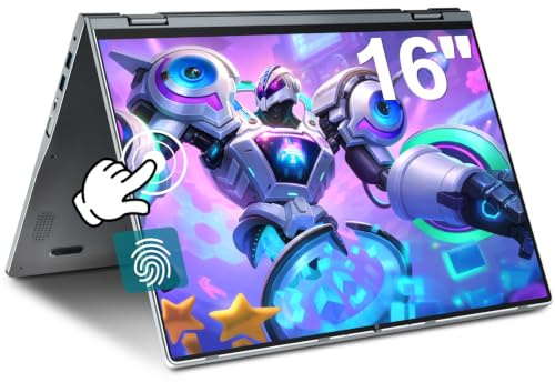 jumper Laptop 16 Zoll, Touchscreen Laptop 16GB DDR5 640GB Storage, 4-Core, Fingerabdruckleser, Tastatur mit Hintergrundbeleuchtung, BT5.2, WiFi 6, 53.2WH, für Studenten Business