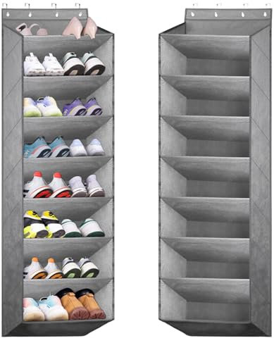 bssmmai Zapatero para puerta, zapatero colgante, organizador de zapatos, puerta con 8 bolsillos profundos, se adapta a 20 pares de zapatos (gris)