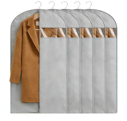 SQUASHIC Kleidersack 5 Stück 60×120 cm, mottensicher mit Reißverschluss | Hochwertige Kleiderschutzhülle mit großer Kapazität-Kleiderhüllen zur Aufbewahrung für Kleider，Jacken，Hemden und Abendkleider